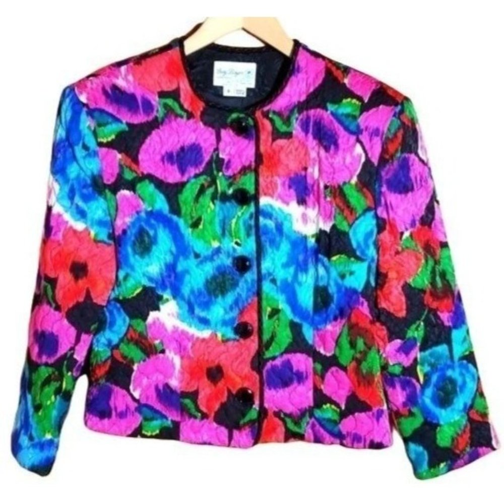 VINTAGE GAY BOYER 8 BOLD FLORAL QUILTED BLAZER